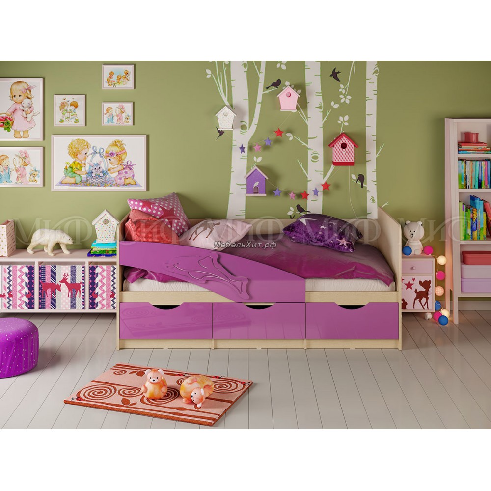 Кровать Дельфин 1,6*0,8м (Фиолетовый металлик, дуб беленый)